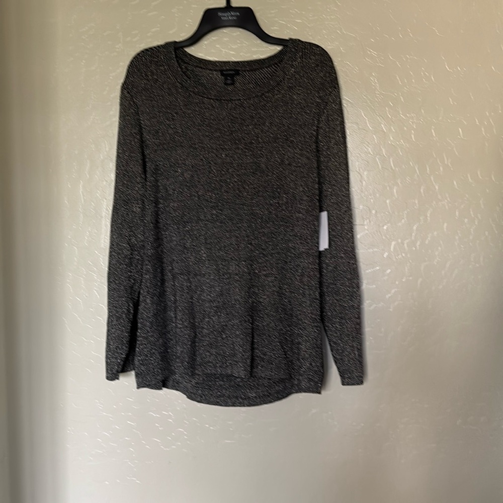 Halogen dark gray shiny long sleeve cross wrap solid sweater